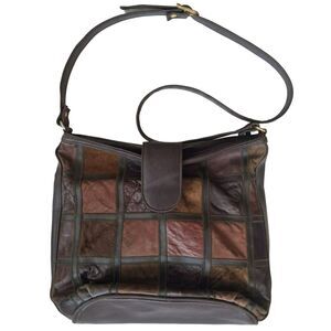 Vintage Brown Patchwork Leather Suede Hobo Bag Boho Whimsigoth Y2K Purse